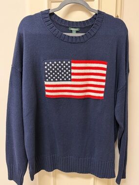 NWT-wild fable Navy Crewneck Sweater with Knit Flag Detail